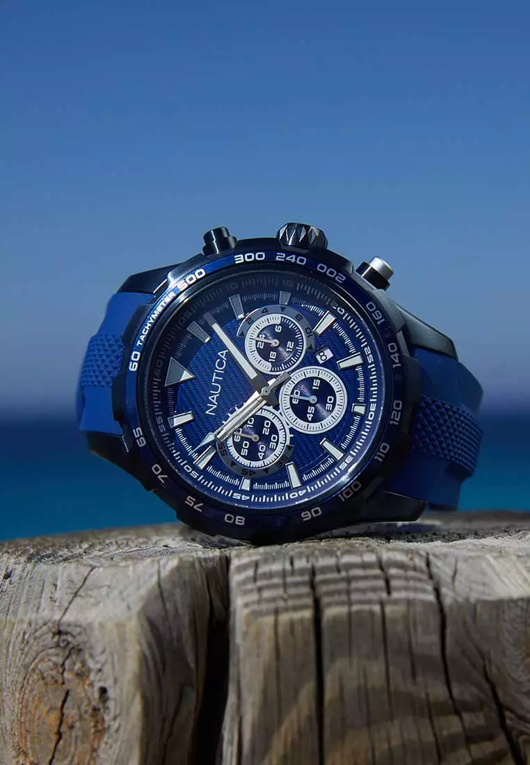 Nautica Orologio Casual Clearwater Beach NAPCWF305: Cassa 48mm Acciaio Riciclato, Quadrante Blu, Cinturino Silicone, Impermeabile 100m