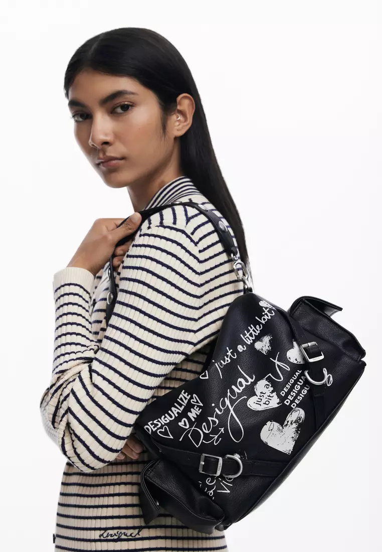 Medium faux leather shopper bag with letters