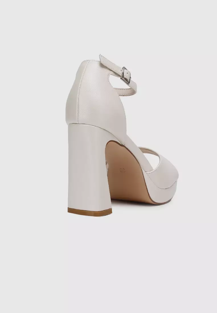 White peep toe clearance heels with ankle strap