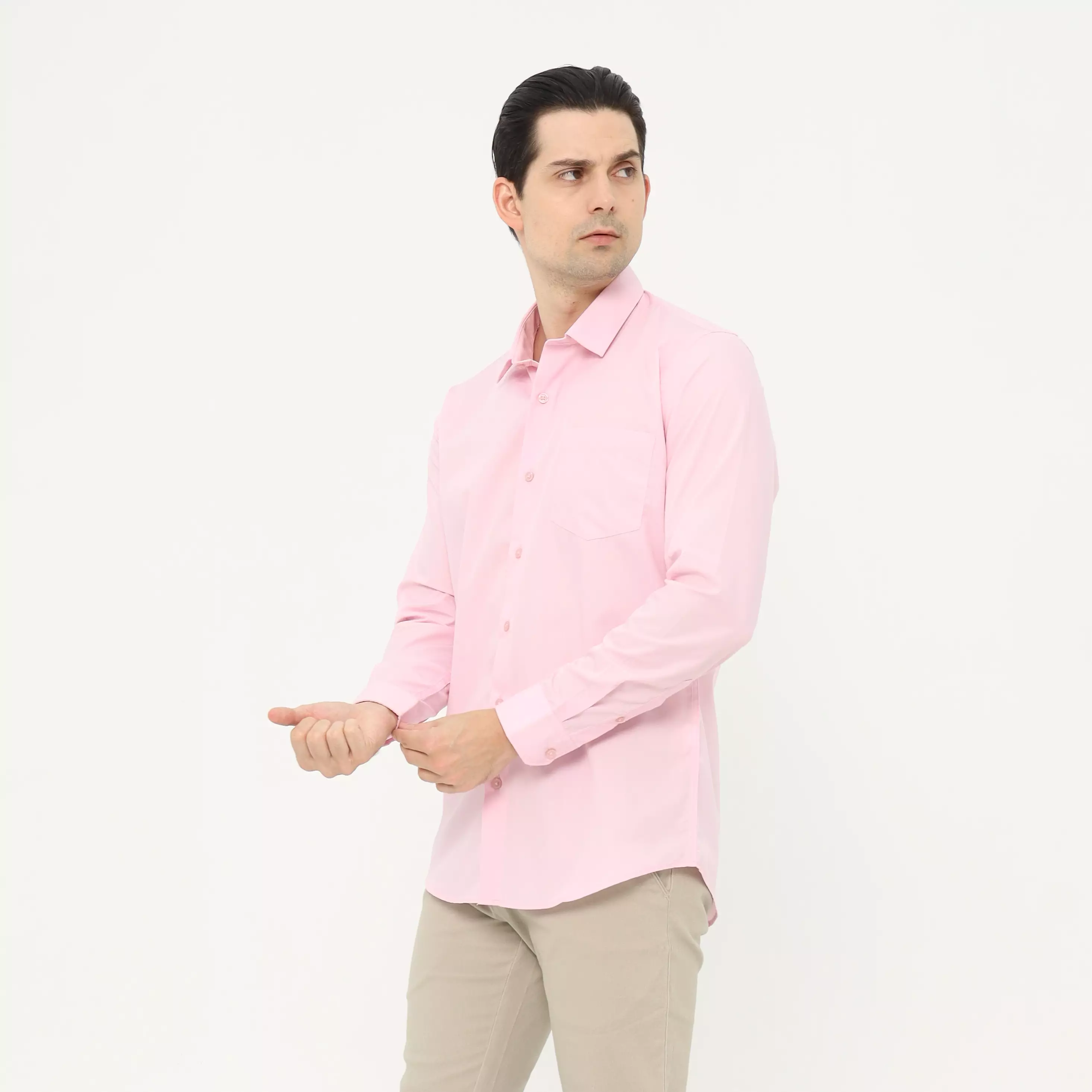MAGINOT Kemeja Pria Basic Polos Panjang PINK
