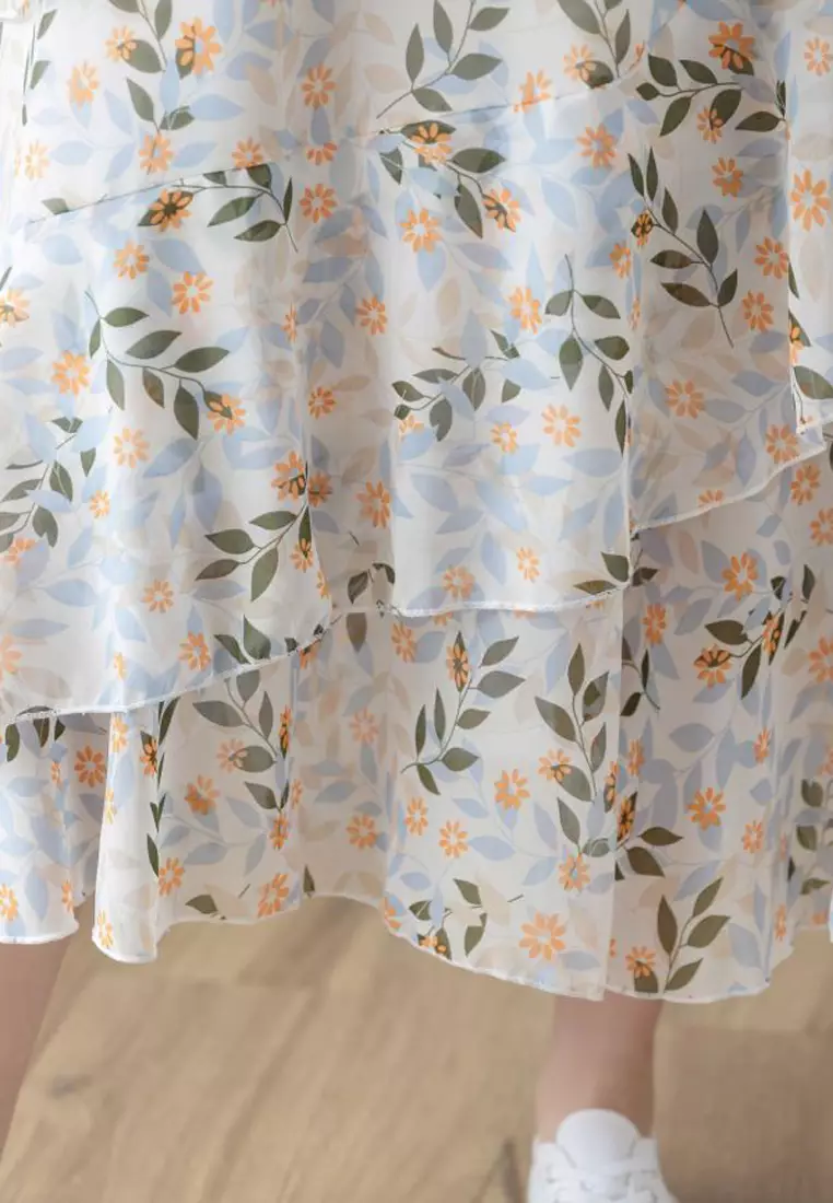Floral Printed Ruffle Chiffon Skirt