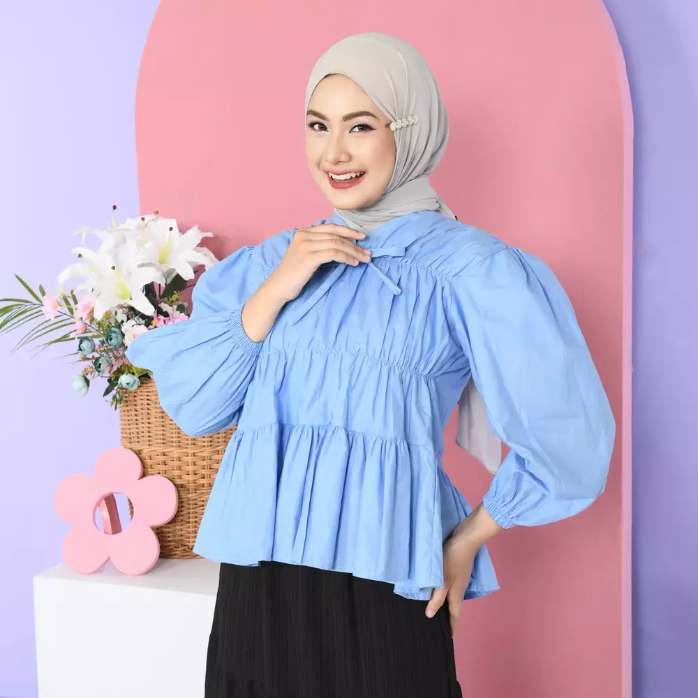 Liora Rubber Blouse - Soft Blue M19619 R21S1