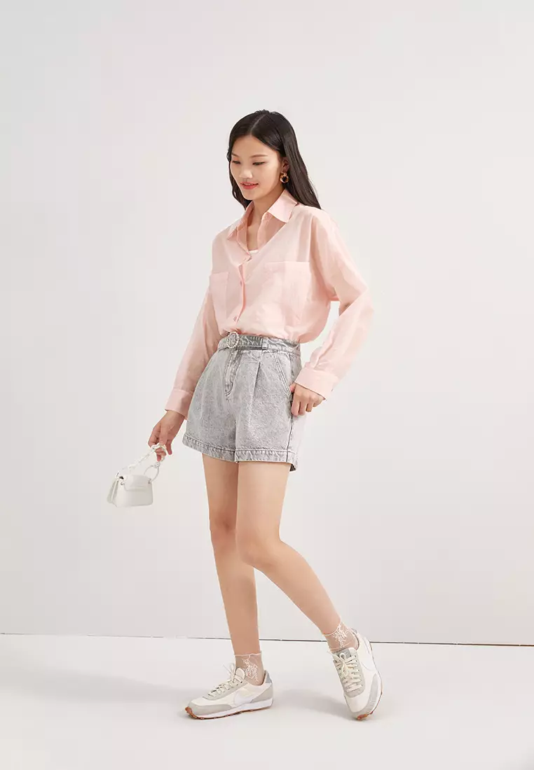 Loose Fit Semi Sheer Button Blouse