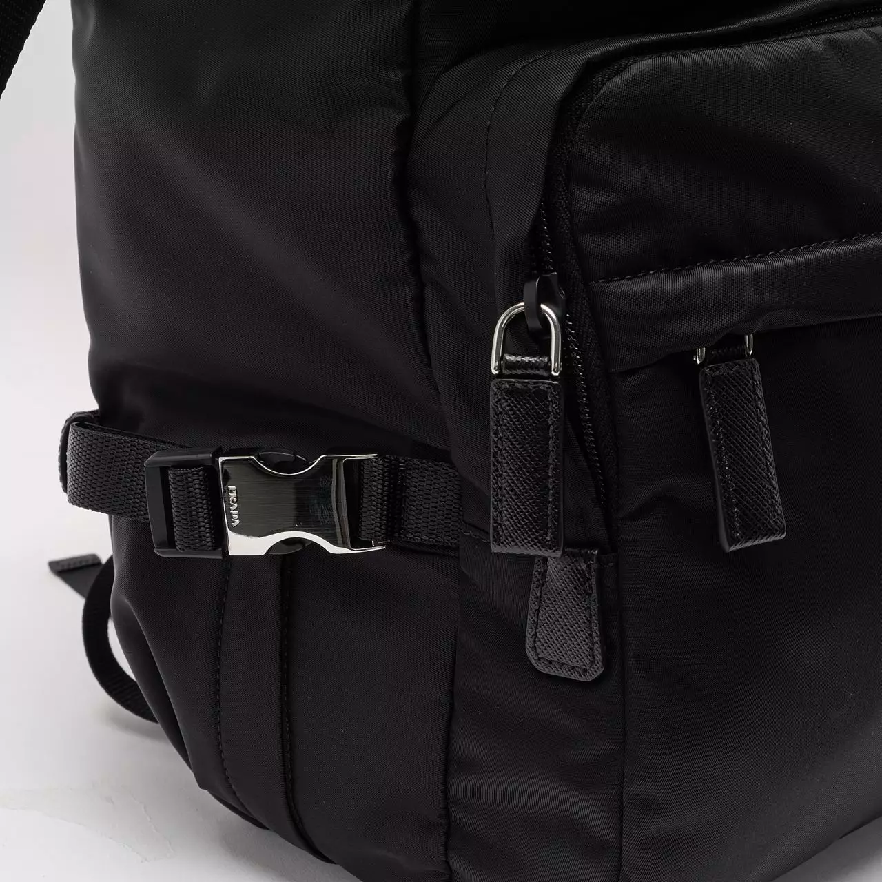 Triangle Logo Re-Nylon and Saffiano Leather Backpack Black