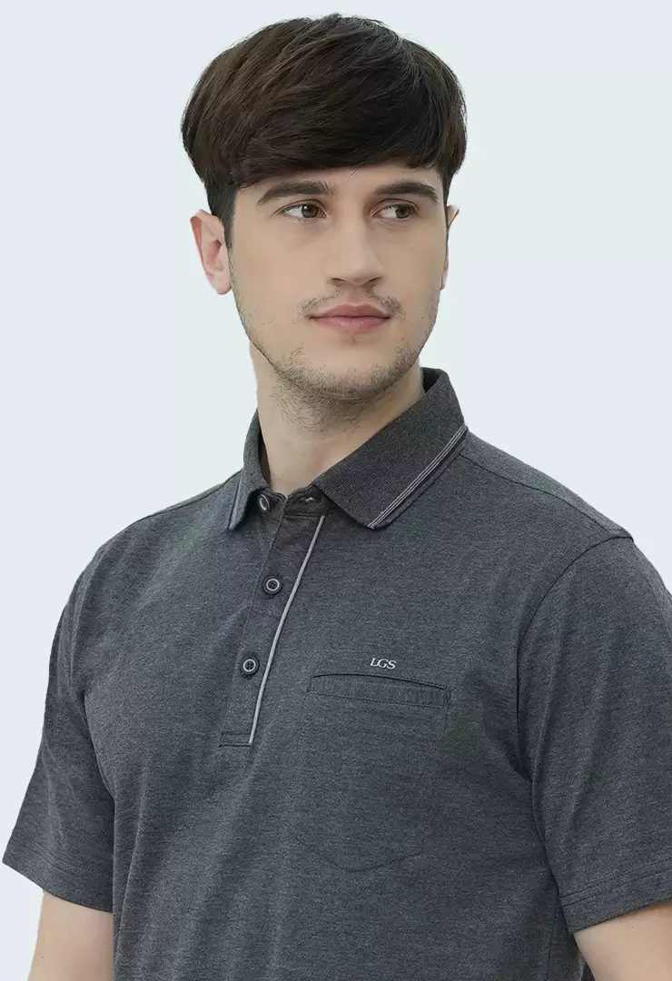 LGS - Kaos Polo - Single Pocket - Regular Fit - Kerah Stripe - Abu - CWS.225.J3404.01.C