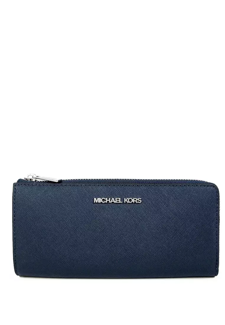 Jet Set Travel Large Saffiano Leather Quarter Zip Wallet - Navy
