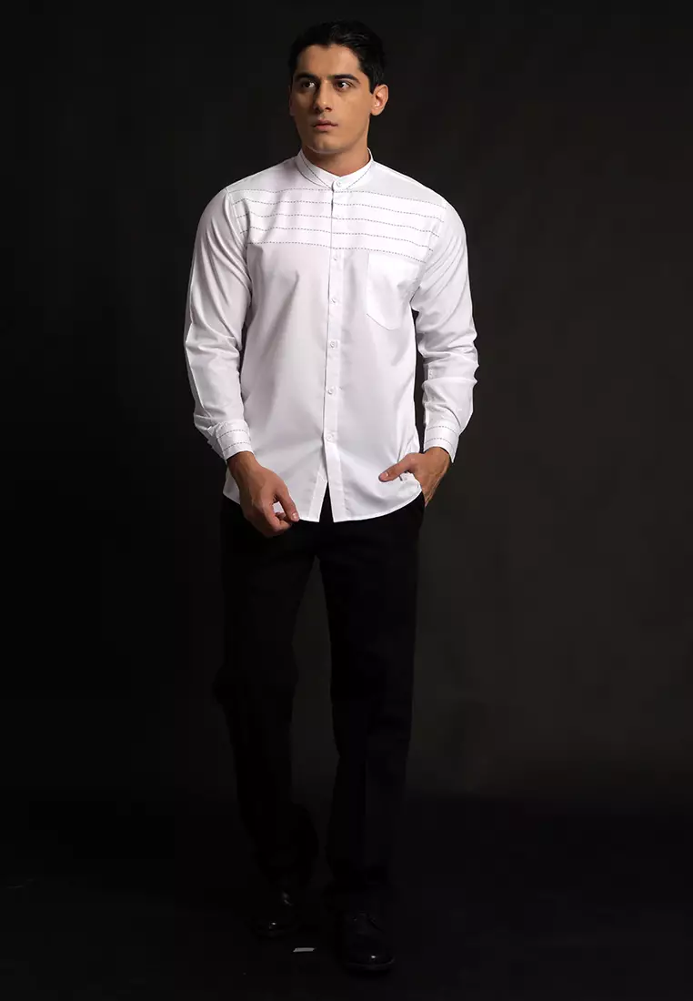 Casella Baju Koko Pria Lengan Panjang | Baju Koko Horizontal Harun 9903 White