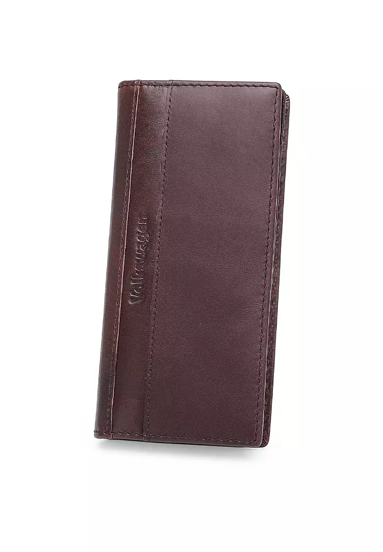 Genuine Leather RFID Blocking Long Wallet - Brown
