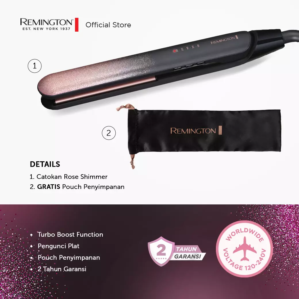 Remington Catokan Pelurus Rambut Rose Shimmer S5305-ID