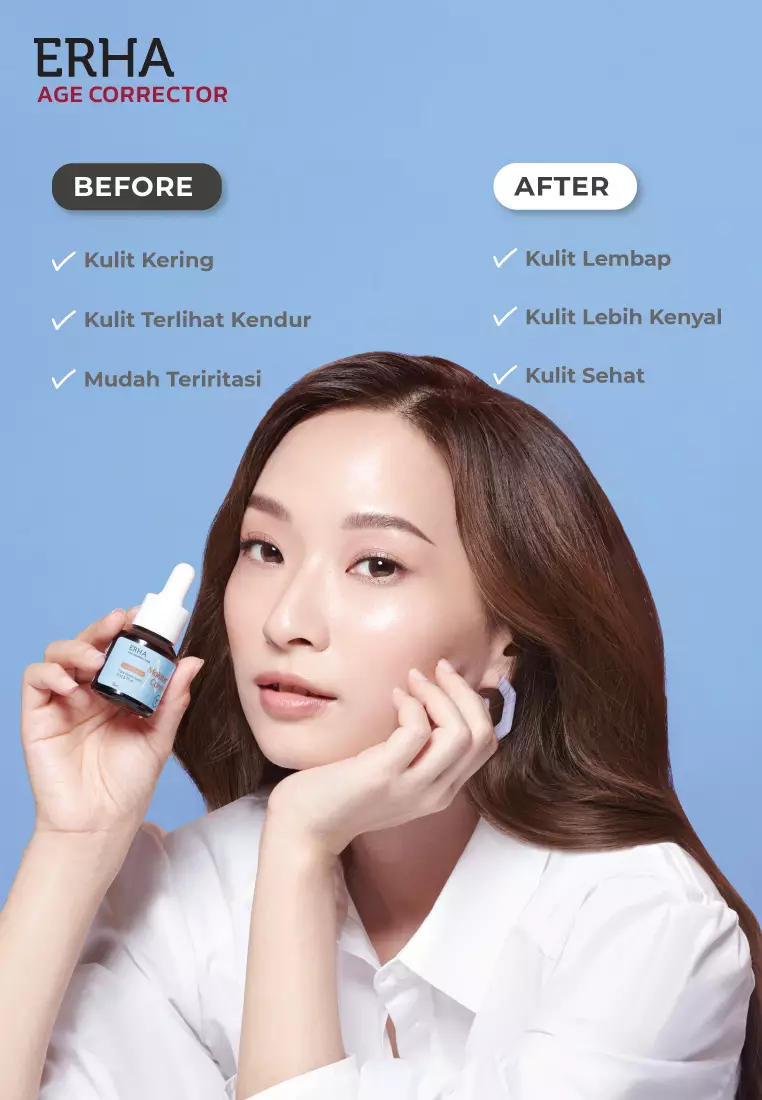 ERHA Age Corrector Moisture Control Booster 15ml Pure Hyaluronic Acid & PGA  - Booster Hidrasi Anti Aging | Melembabkan Lebih Dalam | Mengurangi Garis Halus | Mencerahkan | Anti Penuaan