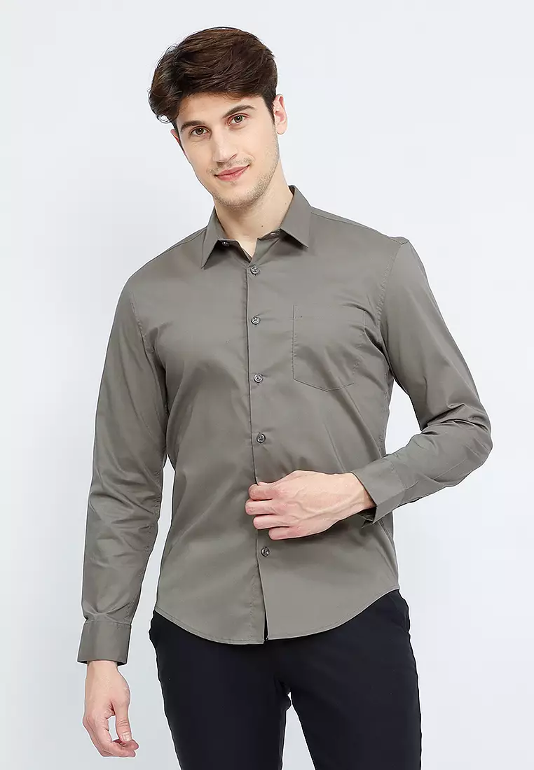 Kemeja tangan panjang Formal Stretch oxcon Ash Grey