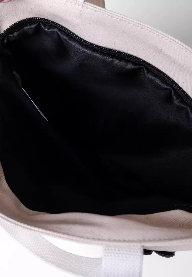 Tote Bag Tas Bahan Kanvas Penutup Resleting Litten Series - Brokenwhite