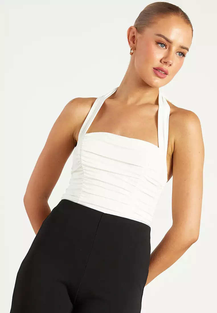 Halter Neckline Ruched Bodysuit