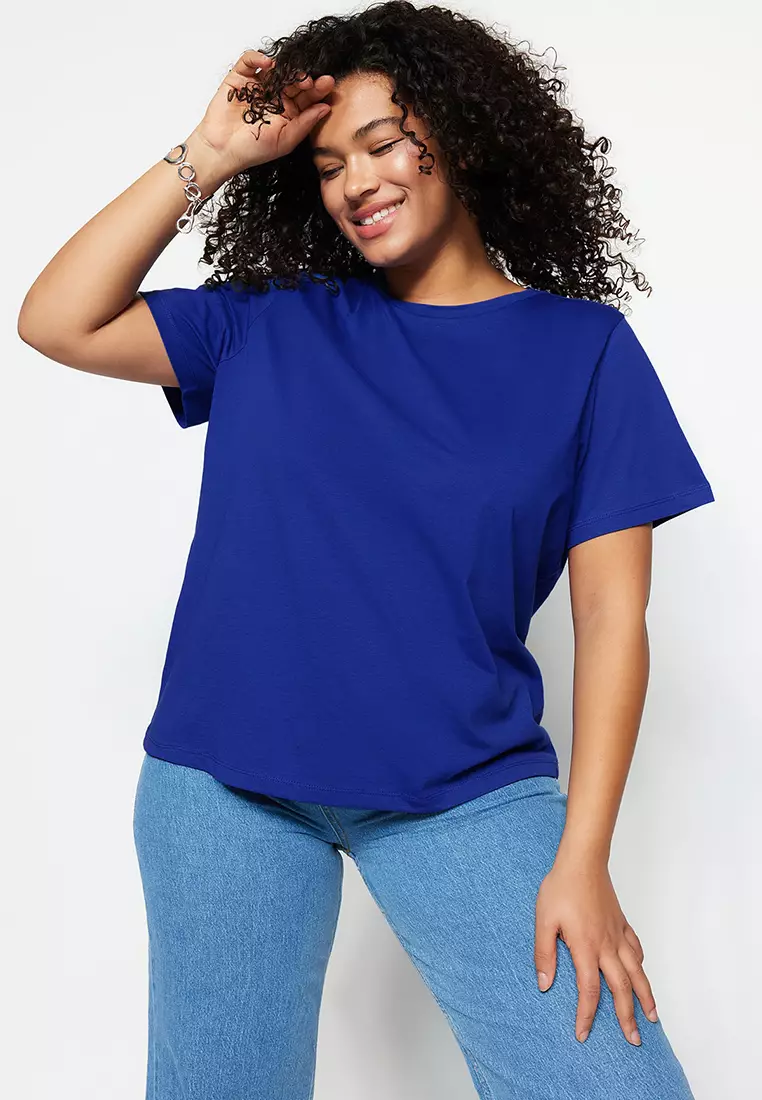 Regular Fit Basic Crew Neck Knitted Plus Size T-Shirt