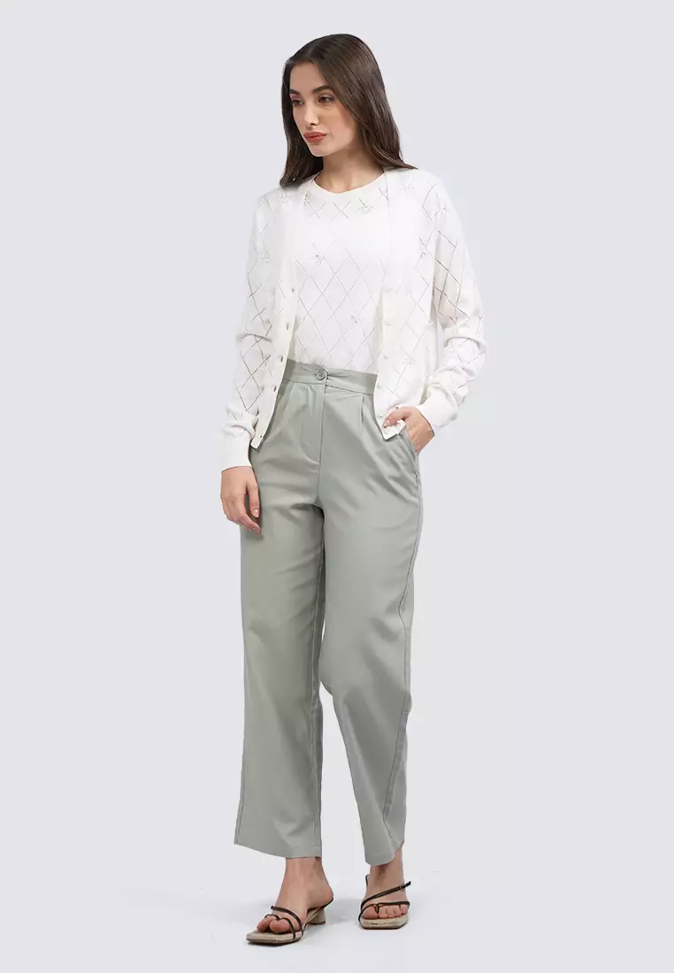 Front Pleat Culotte Pants GREEN