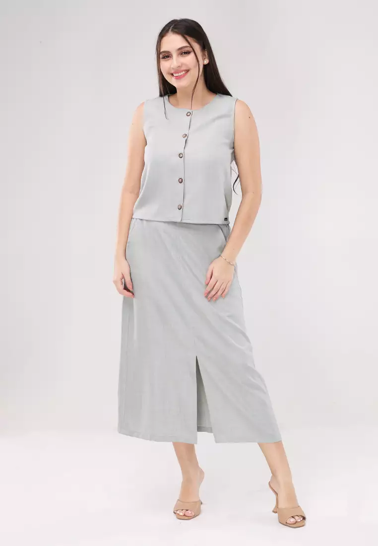 Acid Linen Sleeveless Vest Terno Skirt