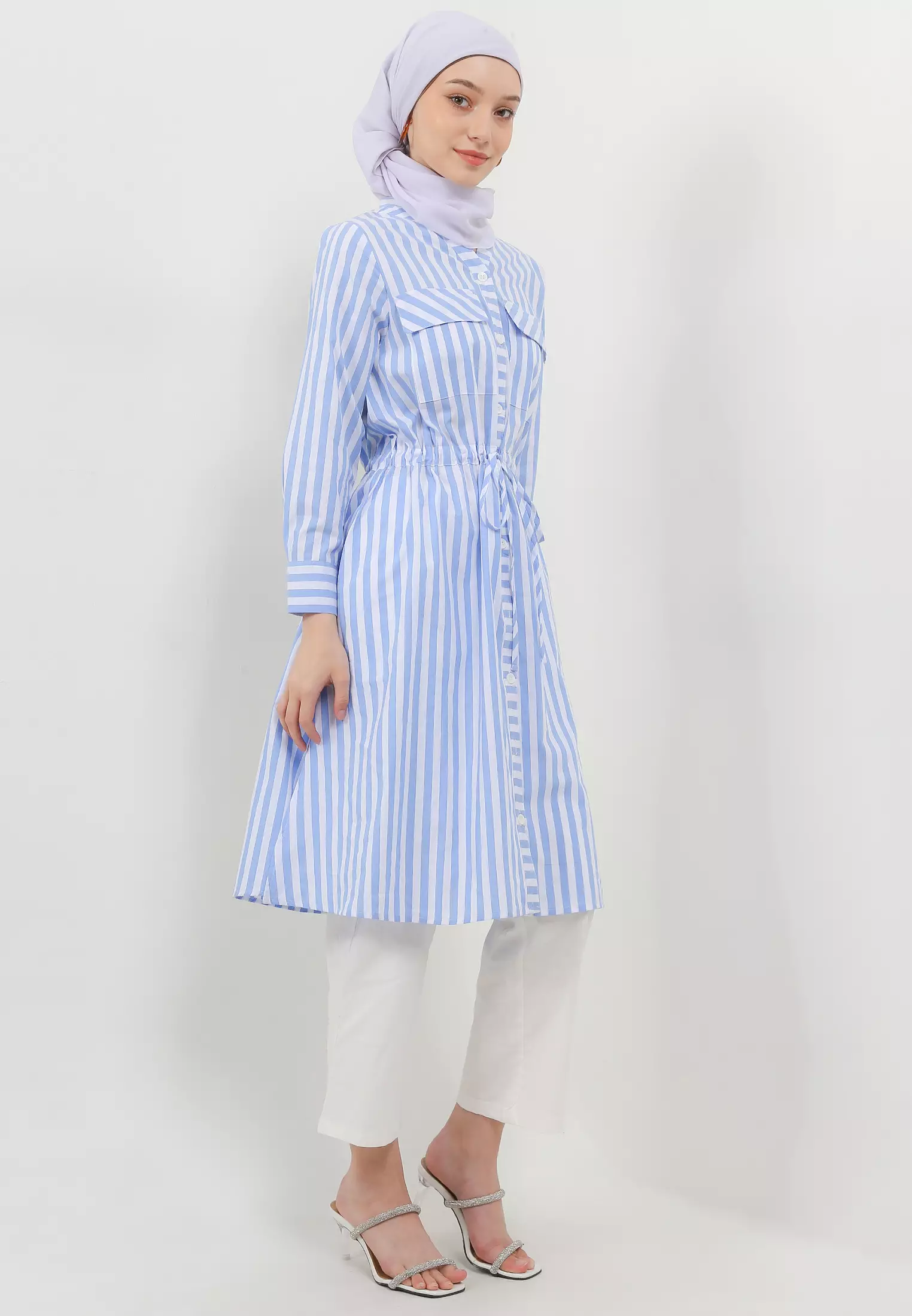 MFMW Hiraya Midi Dress Biru Motif Salur