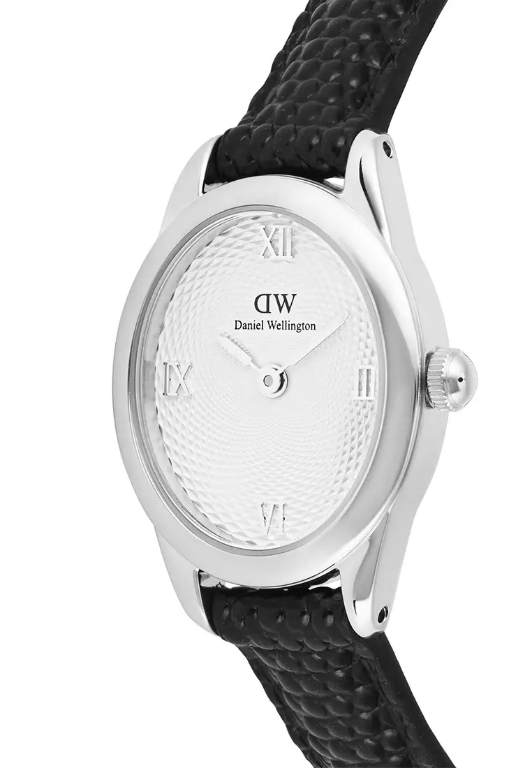 Ophelia Mini Black Lizard White Guilloché Silver - Women Watch Stainless Steel Leather Strap watch DW Official Authentic Original 女士手錶 不銹鋼手錶 DW 官方 真皮手錶 正品