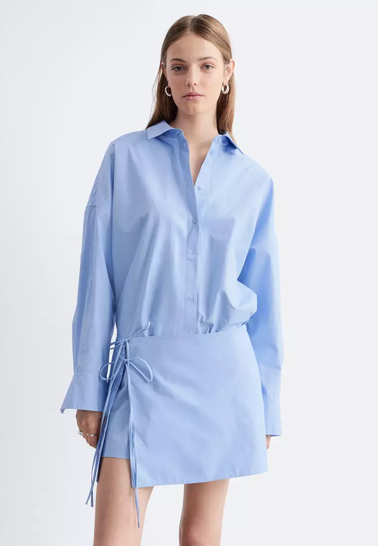 Tie-Detail Mini Shirt Dress