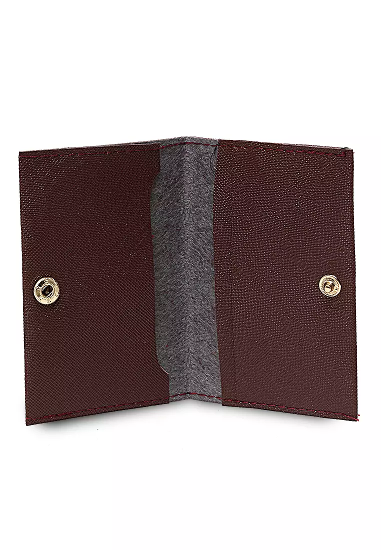 Dompet Mini Motif Polos Detail Snap Kancing Card Wallet Design Simple - Maroon