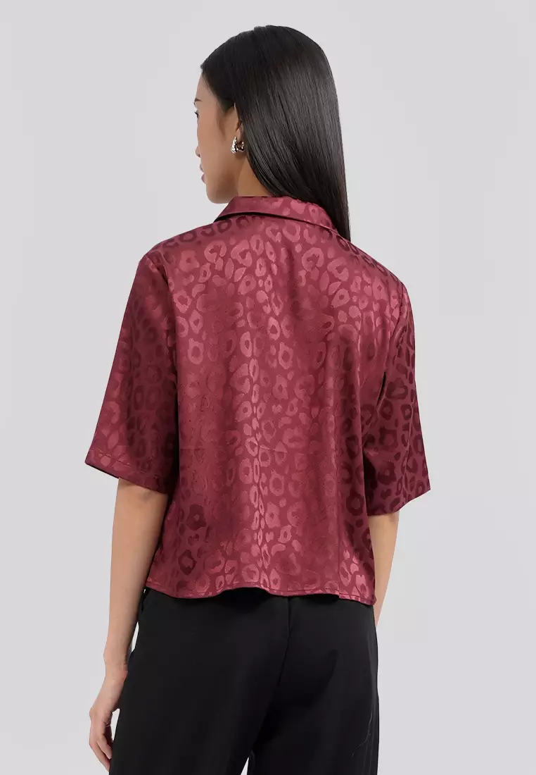 Notch Collar Printed Crop Blouse