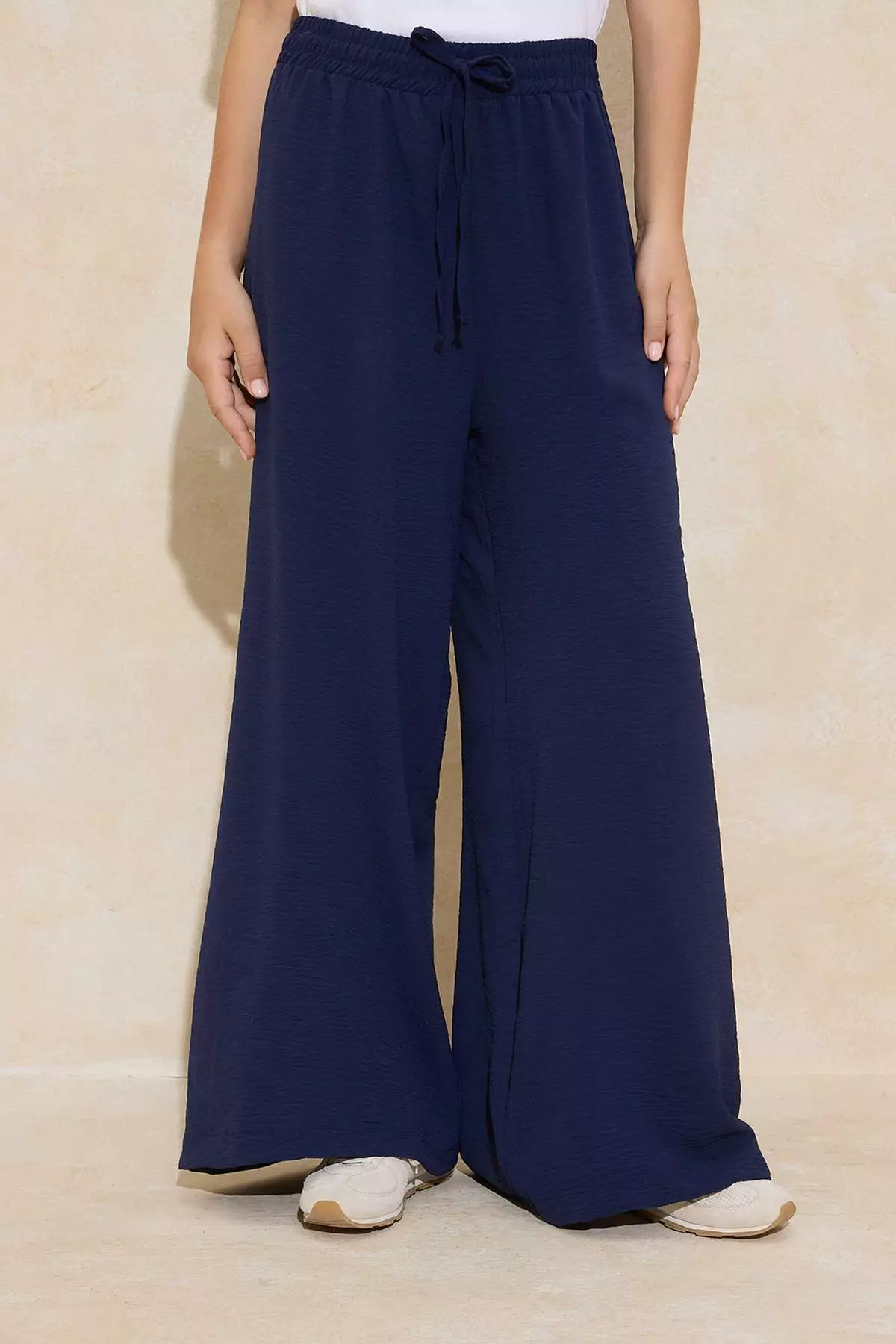 Navy Blue Wide Leg Wide Leg Woven Trousers Tctss22Pl0240