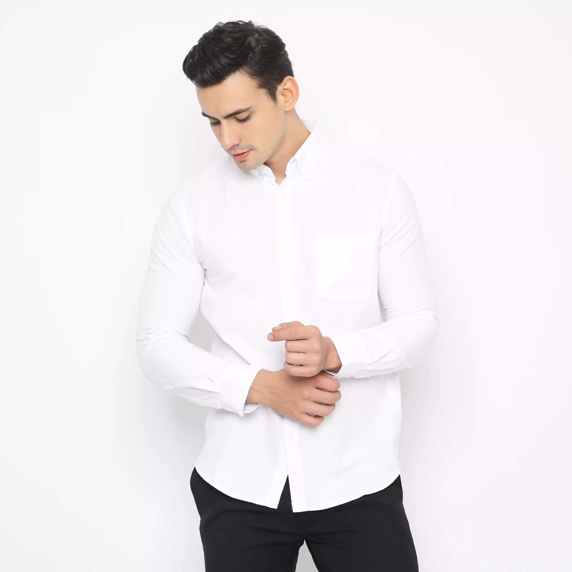 Platini Kemeja Pria Polos Lengan Panjang Katun Oxford Putih 66200