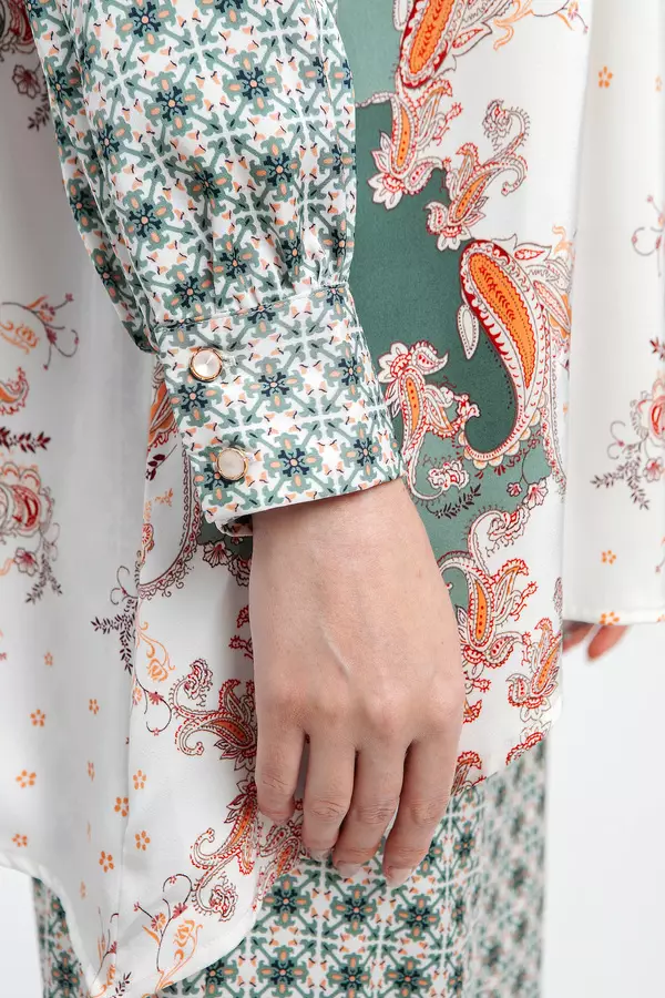 MINIMAL - Pervin - Tunic Pintuck Motif Paisley - Green