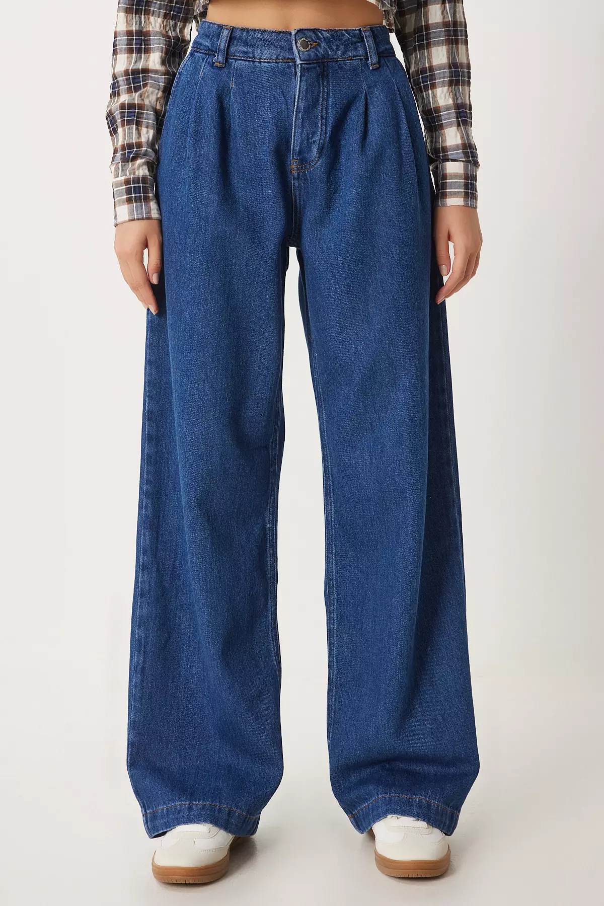 Women's Dark Blue High Waist Wide Leg Jeans Rh00031