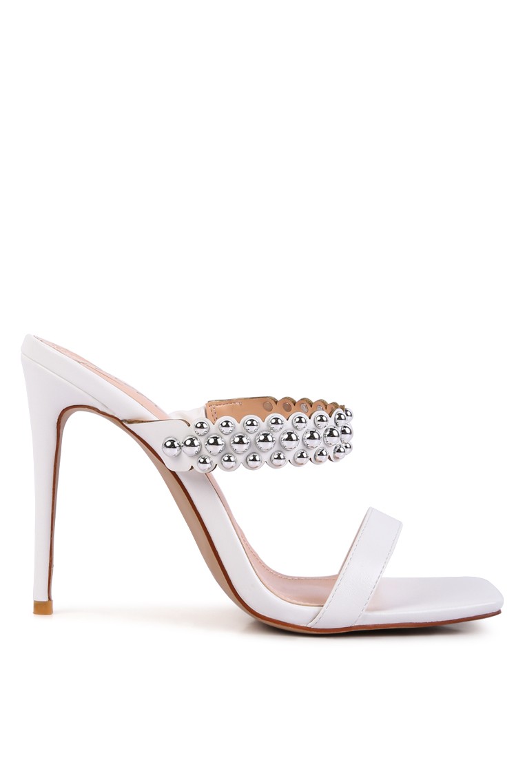 White High Heel Metal Ball Sandals