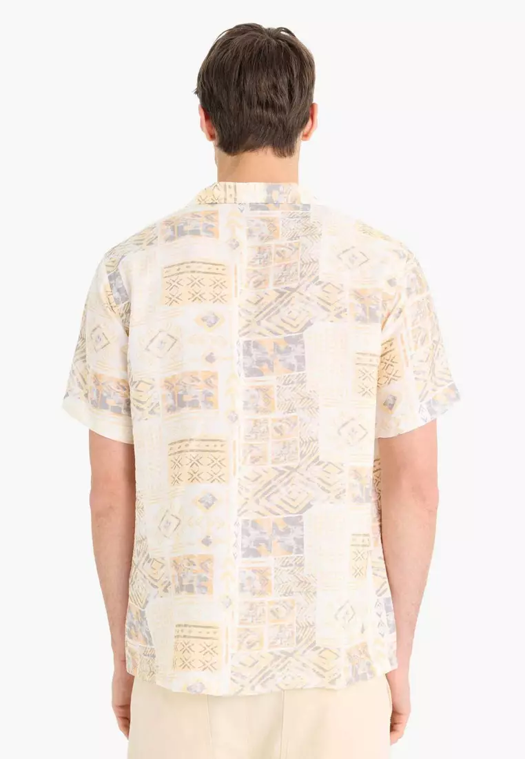 Regular Fit Apache Collar Patterned Short Sleeve Shirt E2315Ax25Sm