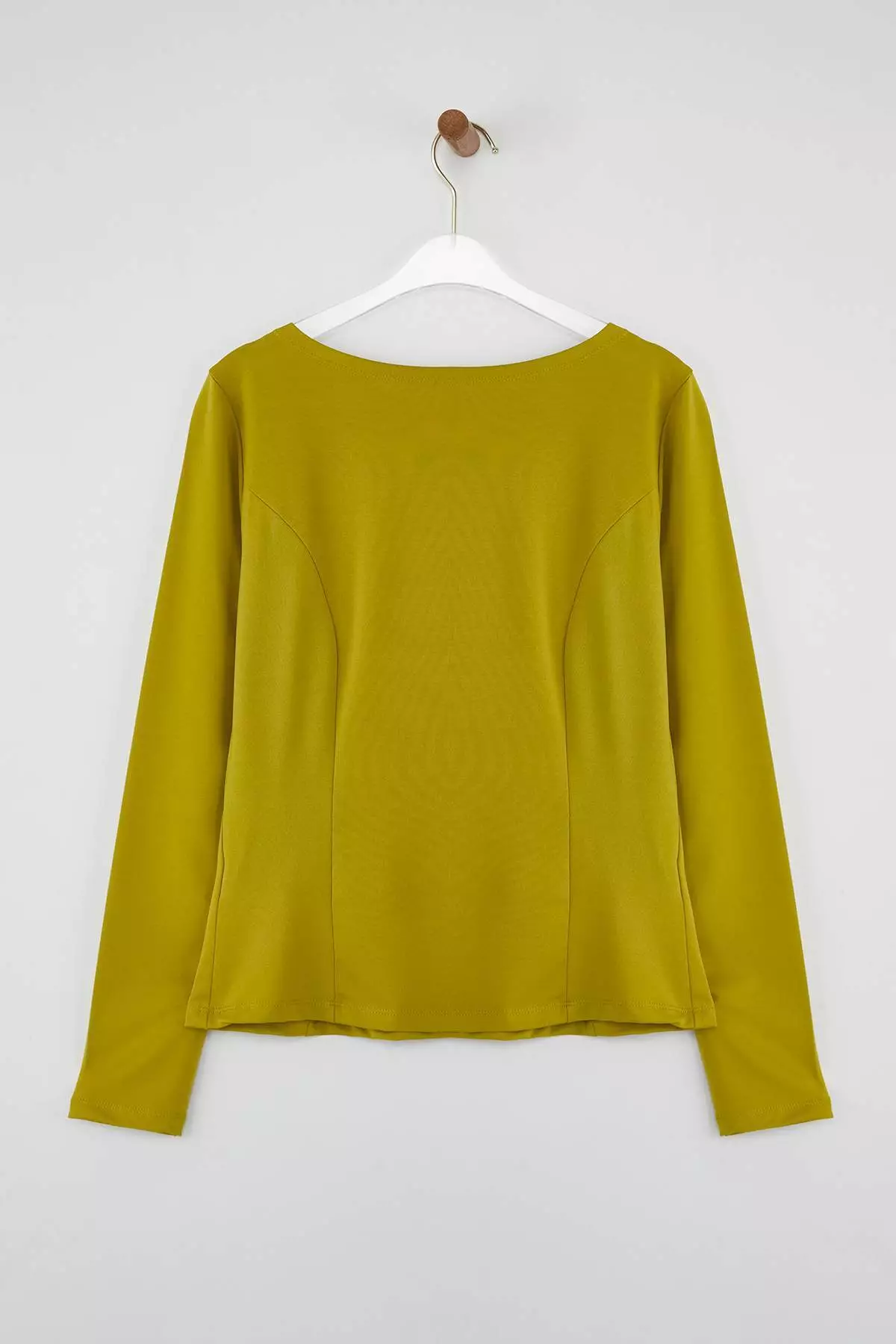 Oil Green Fitted Long Sleeve Boat Neck Flexible Knitted Blouse Twoaw26Bz00108