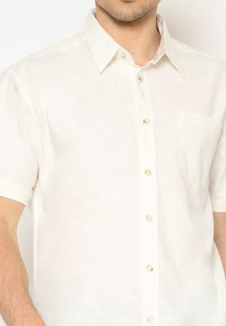 POLICE Kemeja Polos Cotton Twill Slub Off White Regular Fit Pria