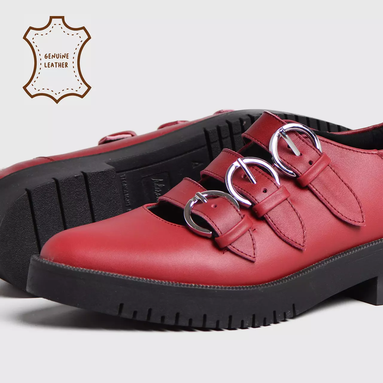 Ganeeta Mary Jane Genuine Leather Maroon