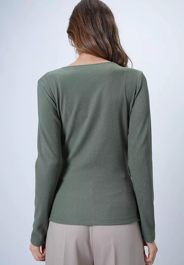 Double-Breasted V-Neck Brooch Detailed Blouse