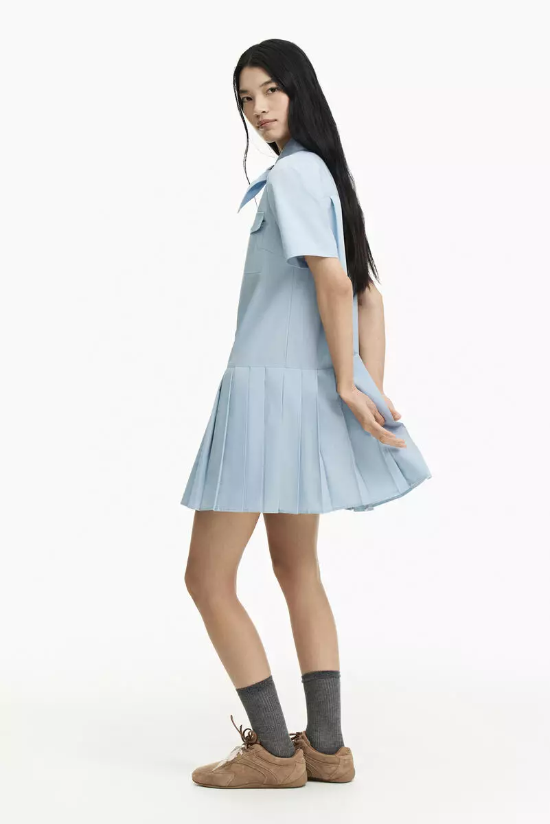 Pleated scarf-collar dress