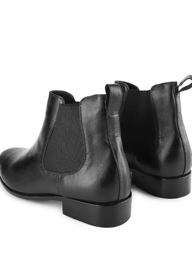 Draco Sepatu Ankle Boots Kulit Asli Formal Kantor Pria Cow Leather Double side Elastic - Black