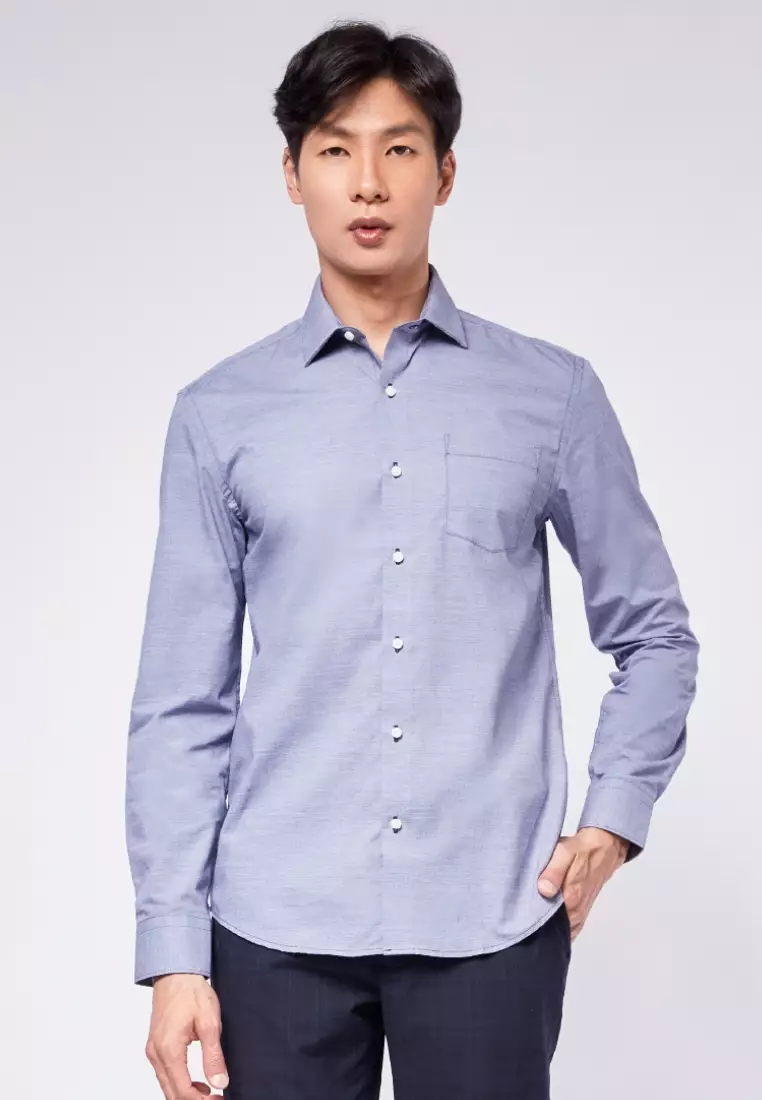 Blue Micro Checks Slim Fit Long Sleeve Shirt