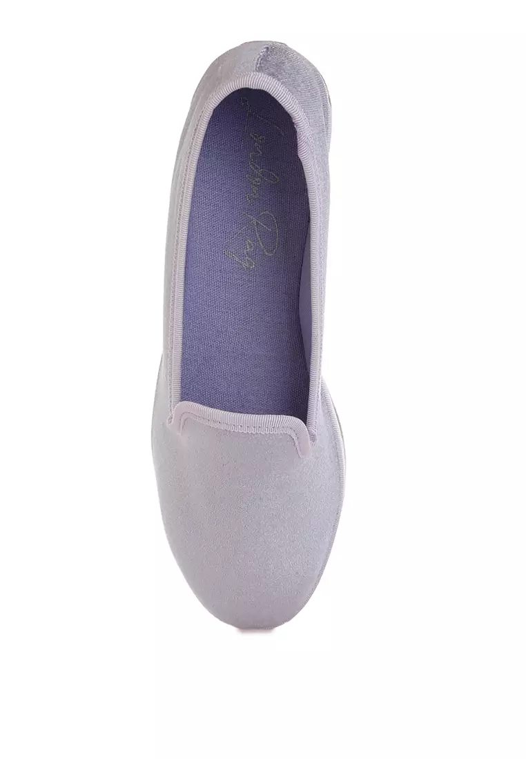 Velvet Round Toe Slip-On Sneakers in Lilac