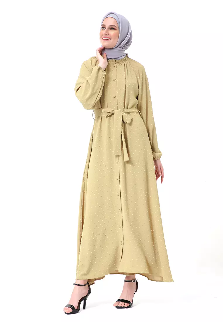 Atika Gamis Dress Muslimah Motif Polos Lengan Panjang Regular Fit High Quality Premium - Lime