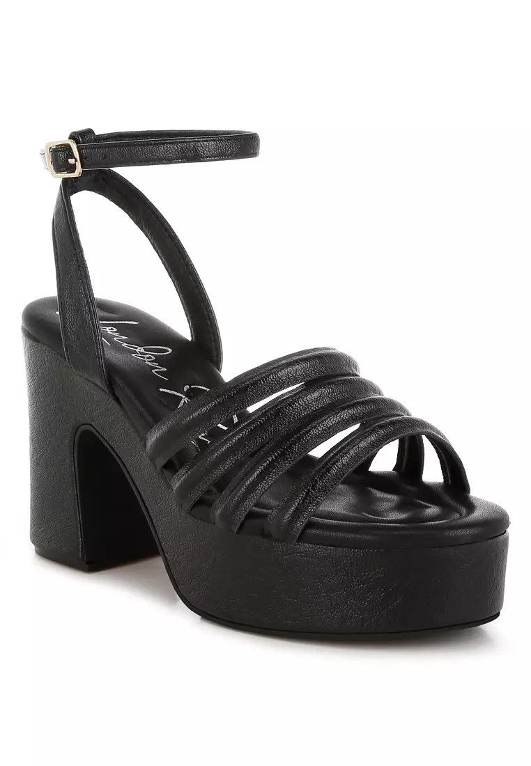 Strappy High Platform Sandals in Black