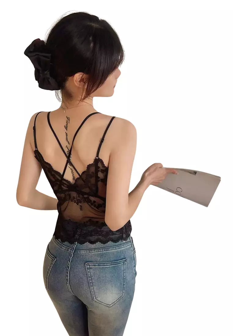 Buy Mooclife Lace beautiful back sexy double shoulder straps detachable  latex bra pad underwear 2024 Online