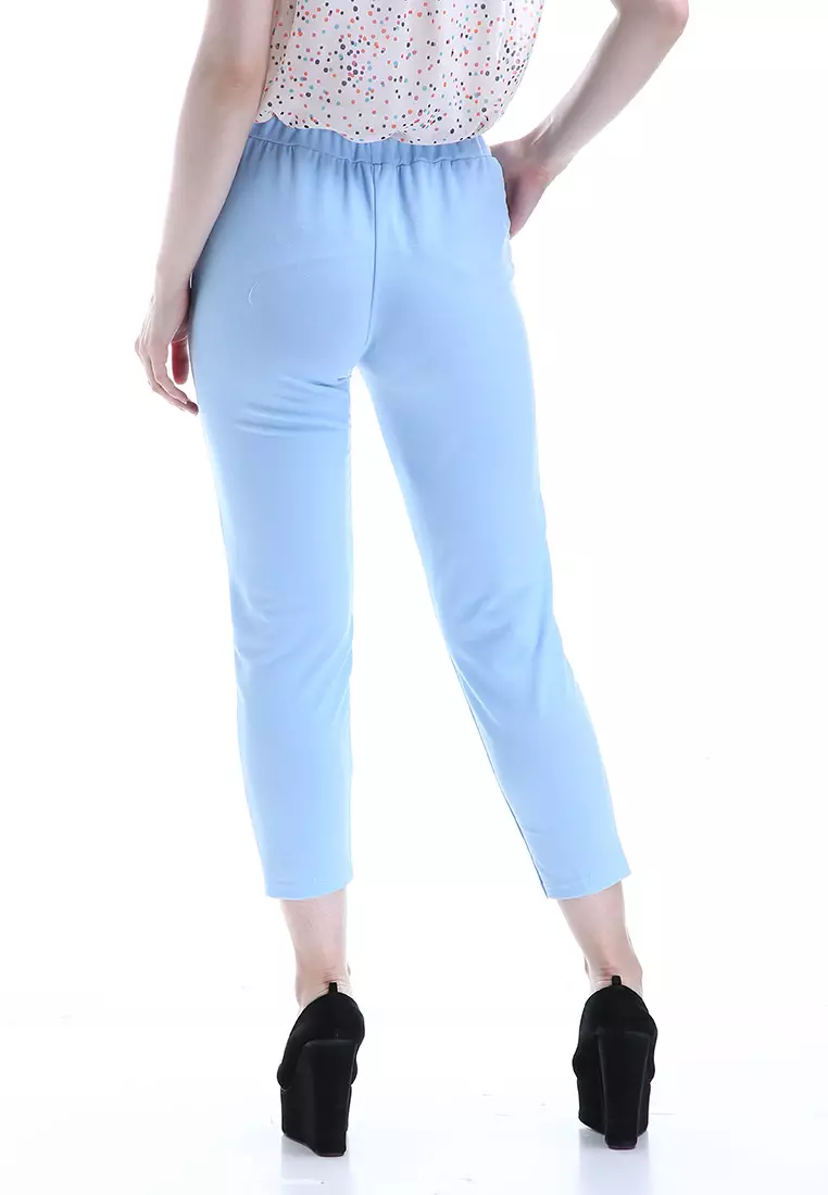 Opium Celana Panjang Wanita Rubbery Waist Long Pants Woman - Biru