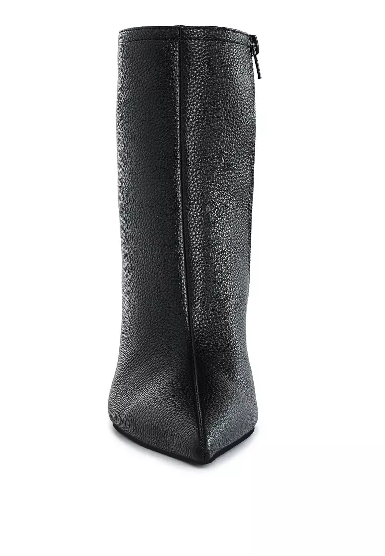 Pleather Pointed Toe Ankle Boots in Black