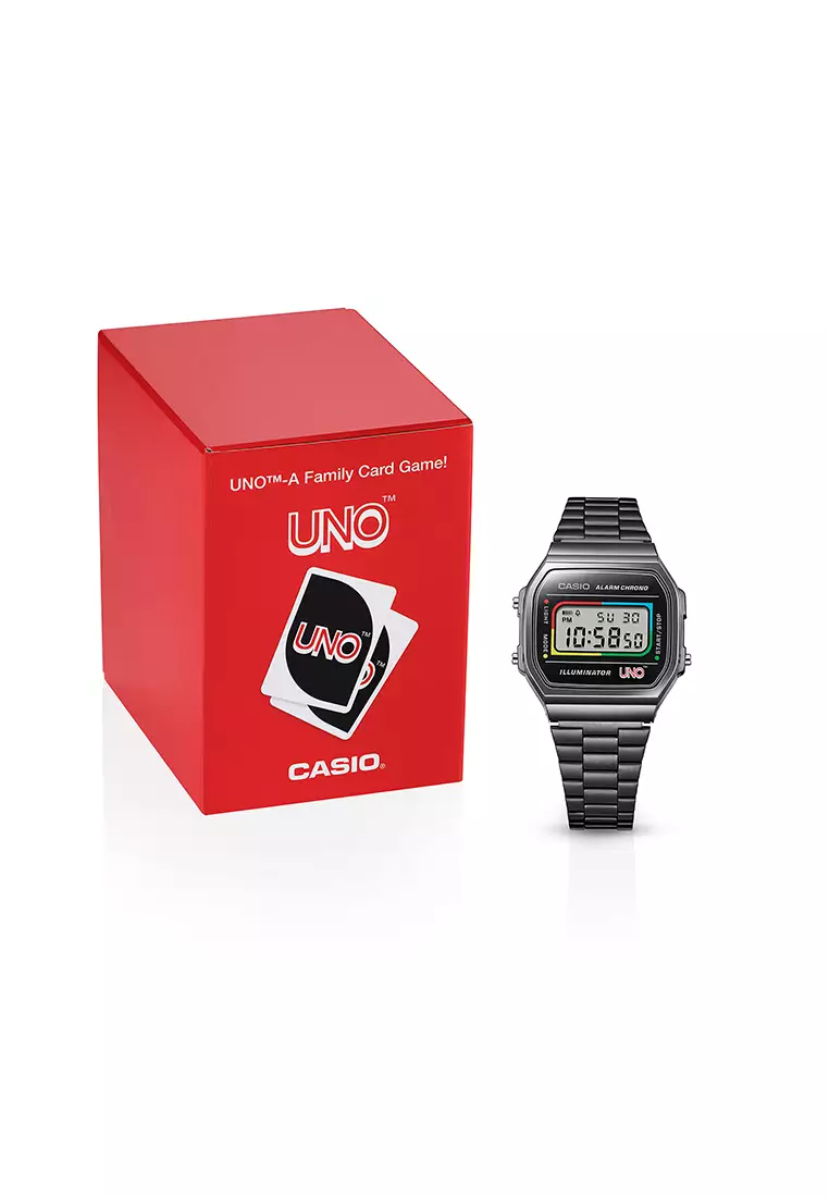 Casio Vintage UNO Collaboration A168WEUC-1A Jam Tangan Unisex - Stainless Steel