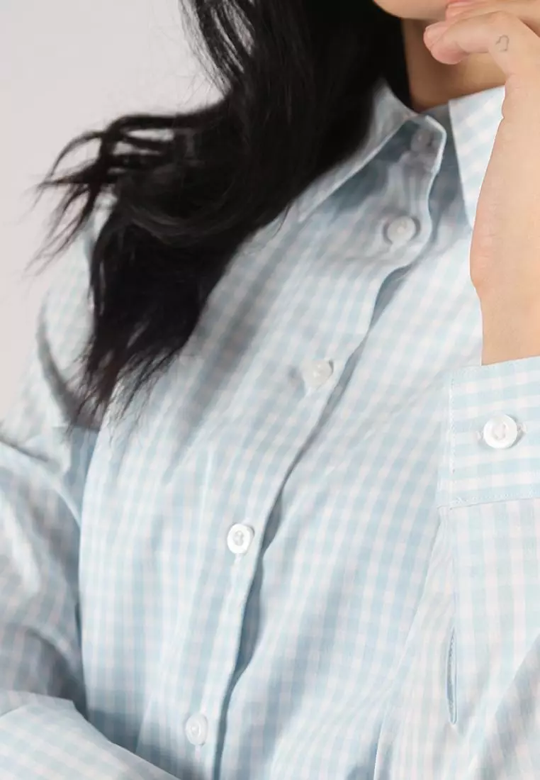 Kemeja Lengan Panjang Pierre Cardin Wanita Diane Light Blue Check