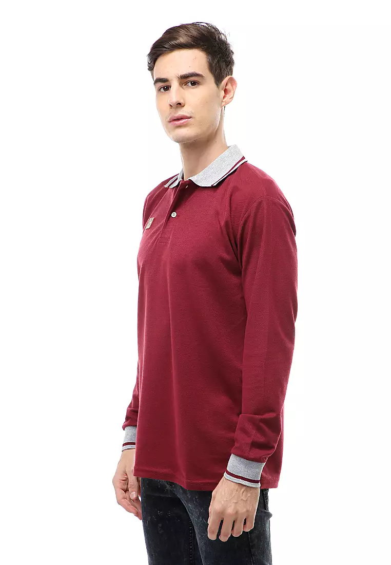 Jack Atasan Formal Pria T-Shirt Kaos Polo Polos Long Sleeve Material Cotton ORIGINAL - Maroon