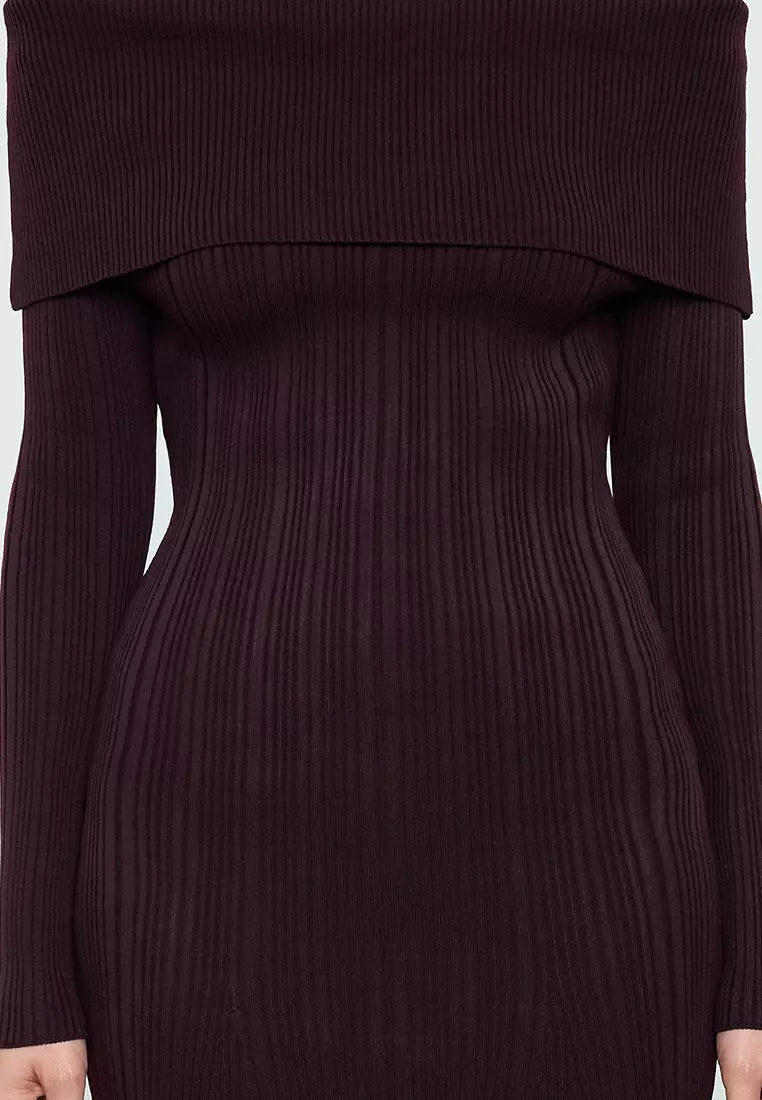 Plum Midi Knit Basic Carmen Collar Dress Twoaw25El00033