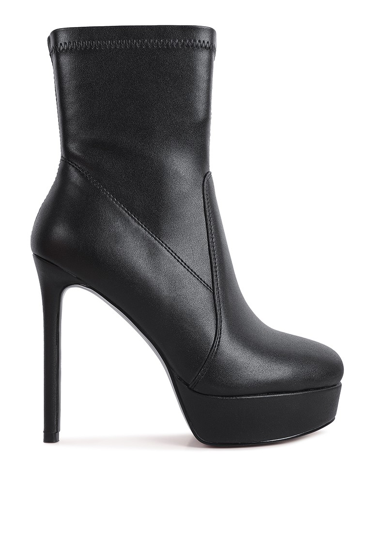 Black Stretch PU High Heeled Ankle Boot
