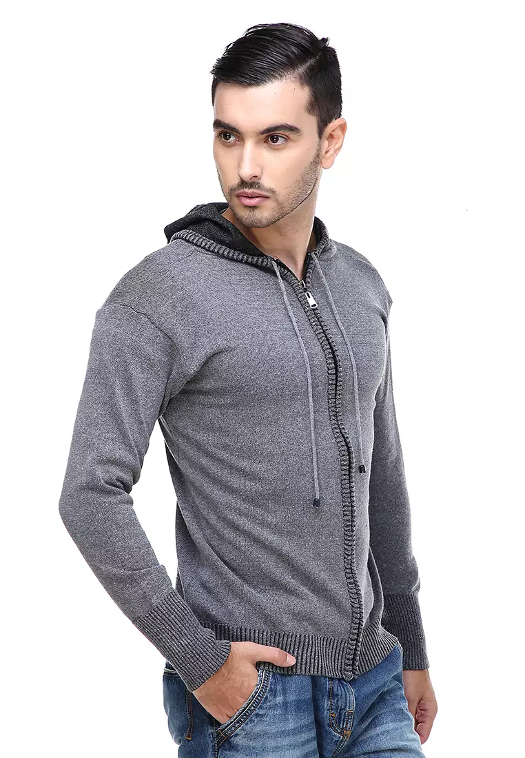 Clover Jaket Hoodie Pria Kasual Casual Jacket Material Rajut Premium ORIGINAL - Dark Gray